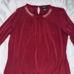 Liz Claiborne Red Embellished Keyhole Blouse